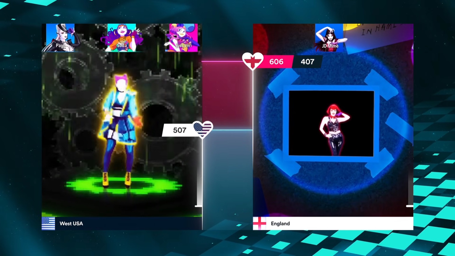 England winning the Public Vote on the split screen with West USA